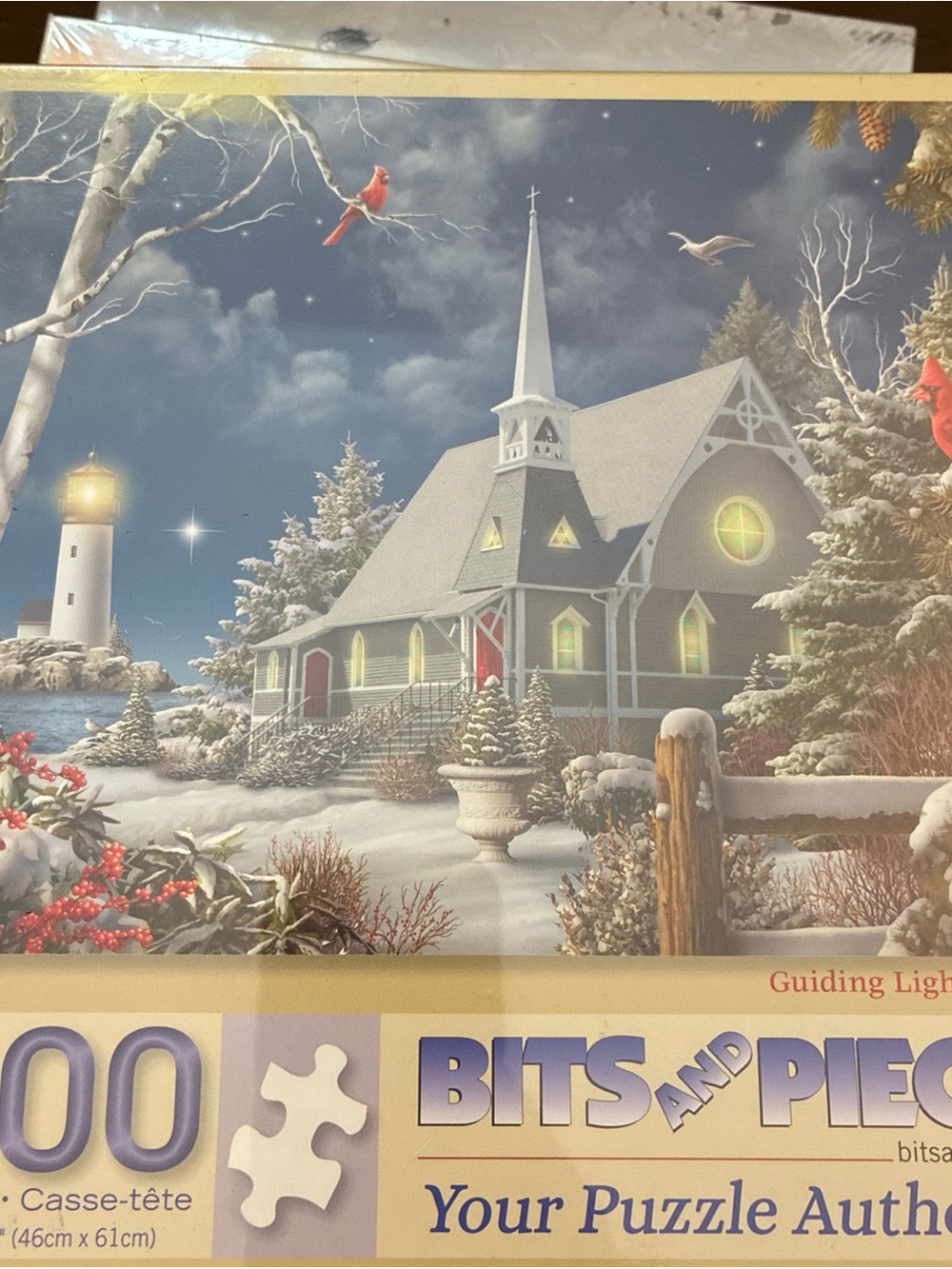 BITS & PIECES 500 Piece GUIDING LIGHTS PUZZLE Winter Church Lighthouse Cardinal